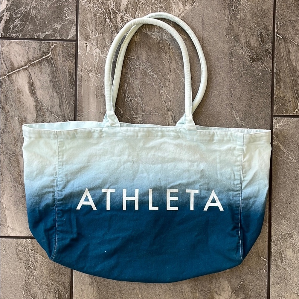 🤍💙 Athleta Blue Ombre Tote Bag Gym Beach Cotton Canvas Oversized